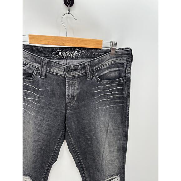 Express Black Wash Stella Skinny Denim Jeans Distressed Mid Rise Women Size 10 - Picture 4 of 10